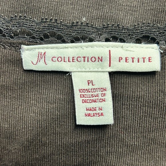 JM Collection Petite Lace Trimmed Tank Top in Brown - Size PL - Picture 3 of 4